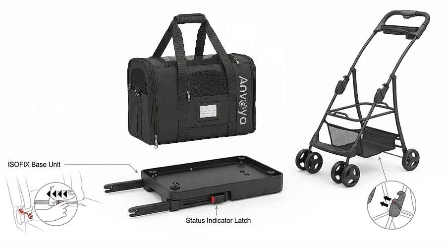 Anvoya AERO ISOFIX modular pet car seat and stroller combo system for B2B distributors