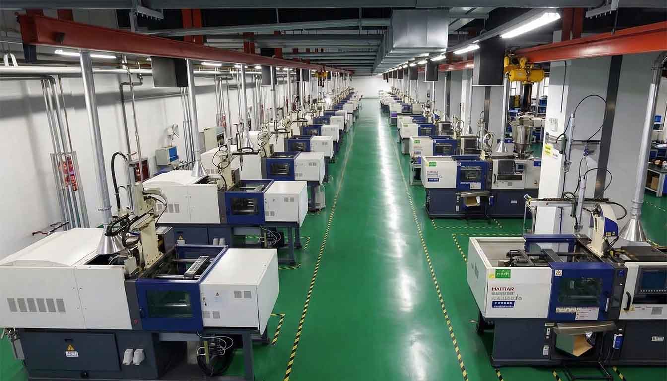 Factory floor injection molding machine