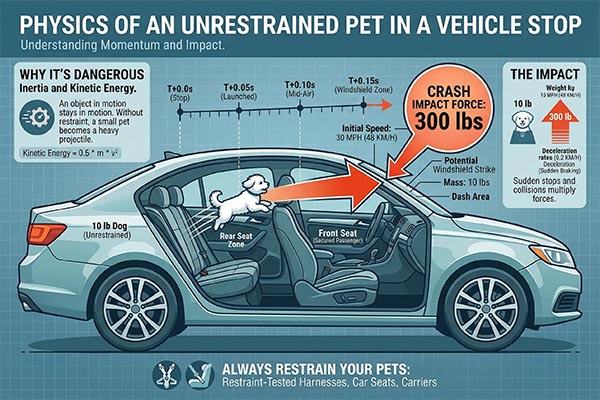 dog car crash physics force calculation