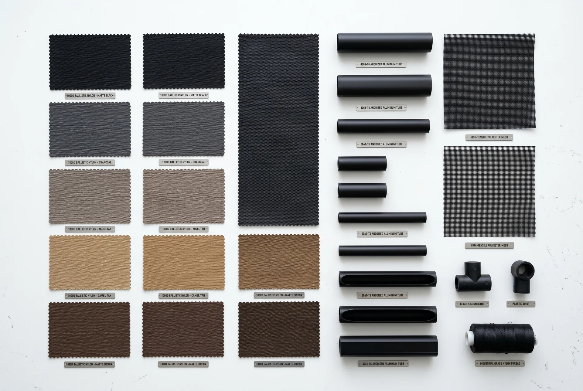 European pet stroller color palette featuring black, charcoal grey, taupe, camel, and coffee brown