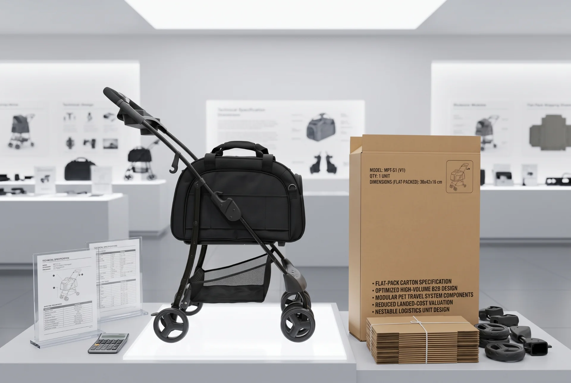 A modular pet travel system being evaluated against landed cost and local retail price