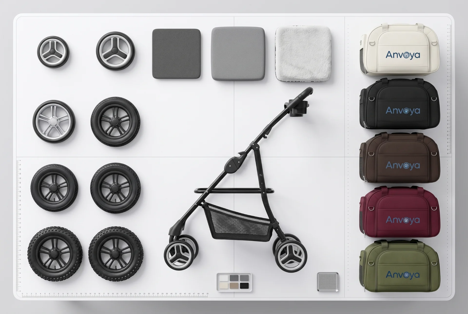 Regional customization options for pet stroller fabric, wheels, cushions and carrier structure