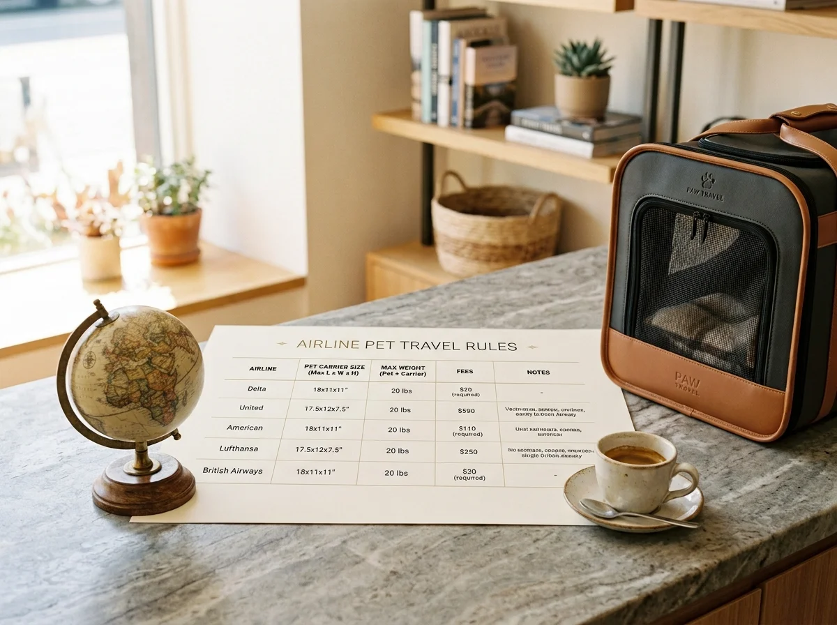 Comparison chart showing different airline carrier size and weight rules