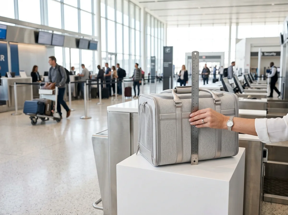 Pet carrier dimensions compared with aircraft under-seat clearance and seat support obstructions