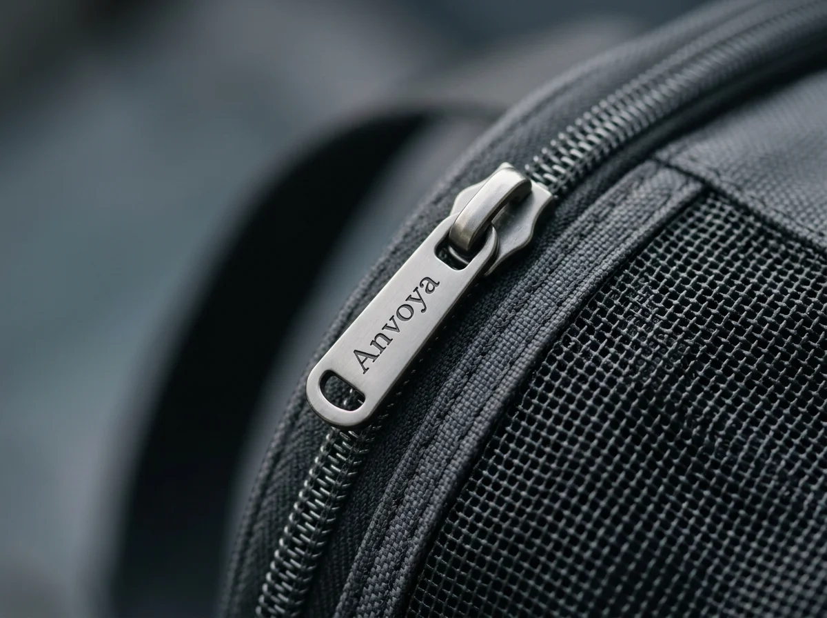 Close-up of locking zipper pulls, reinforced mesh, and covered seams on a pet carrier