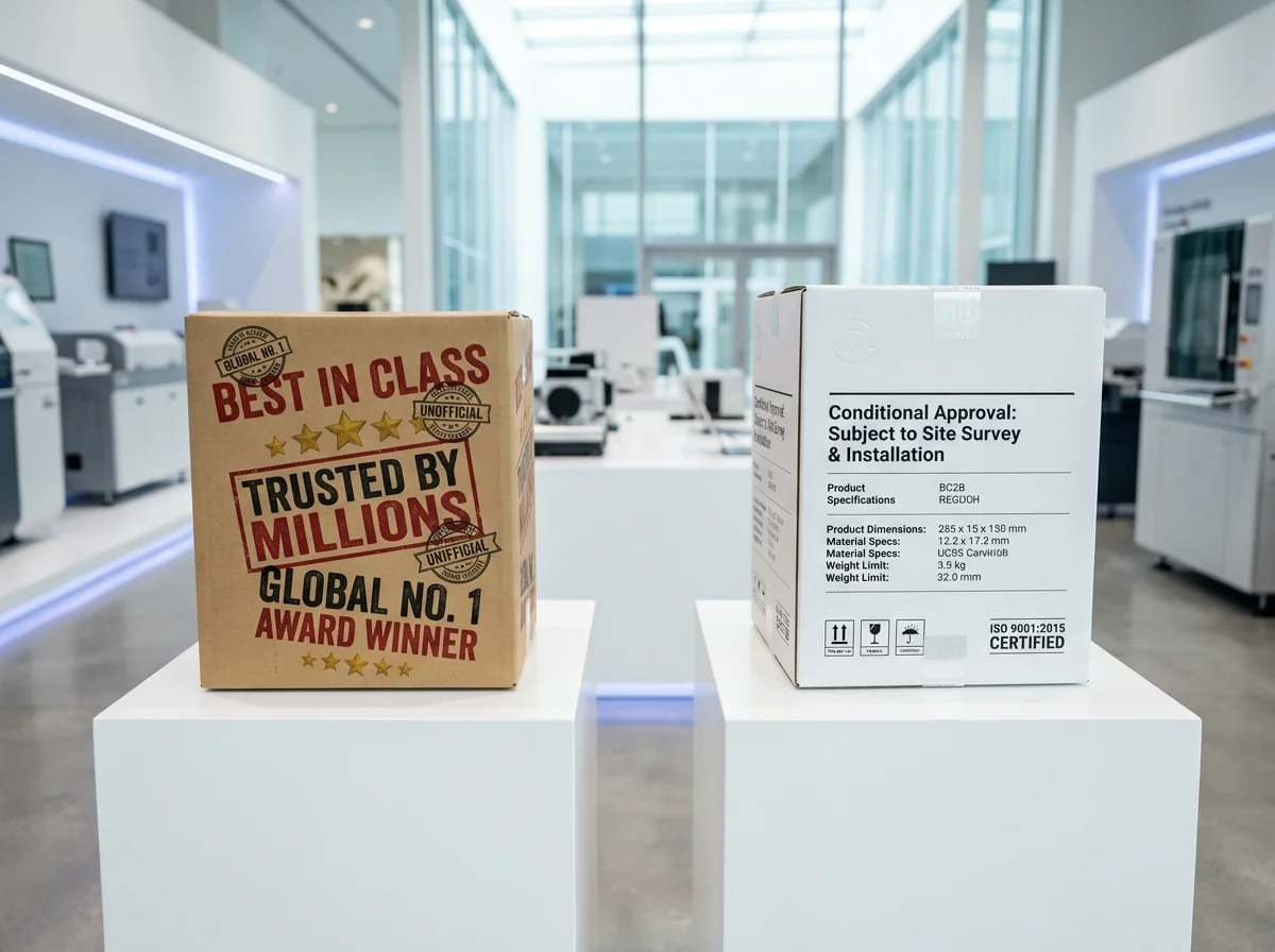Pet carrier packaging comparison between an exaggerated universal approval claim and accurate conditional wording