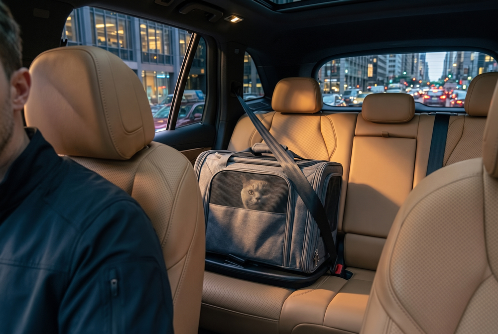 safest way to transport a cat in a car using a secured carrier