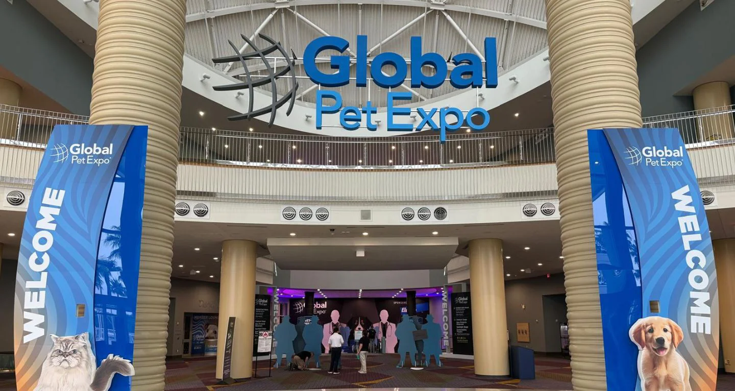 Global pet trade show map showing major events in the United States, Germany, Italy, China, Japan, Thailand, and the Middle East