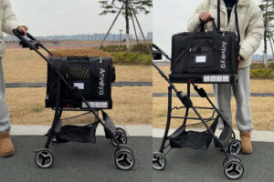Modular pet stroller docking interface close up