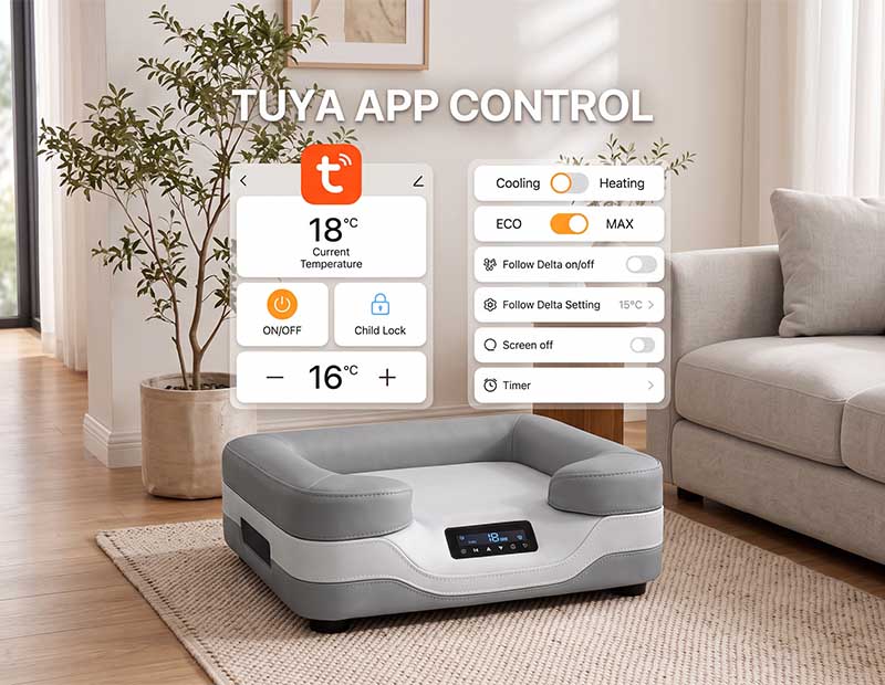 Illustration area for smart pet bed app controls